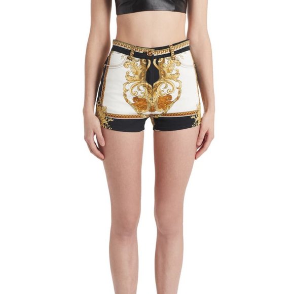 VERSACE Renaissance Print Denim Shorts - Picture 2 of 13